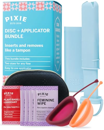 2 Menstrual Discs and Applicator Bundle - No Metals or Toxins - 100% Medical-Grade Silicone-Most Soft Reusable Period Disc - Inserts and Removes Like a Tampon - Capacity of 5 and 7 Tampons