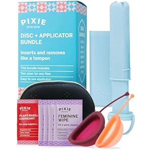 2 Menstrual Discs and Applicator Bundle – No Metals or Toxins – 100% Medical-Grade Silicone-Most Soft Reusable Period Disc – Inserts and Removes Like a Tampon – Capacity of 5 and 7 Tampons