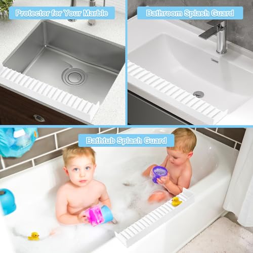 Image of Silicone Sink Edge Protectors 4 inch x 24 inch, Upgrade Kitchen Sink Splash Guards With Suction Cup, Splash Guard For Bathtub Sink, Countertop Protectors For Quartz Kitchen Sink(Transparent White)