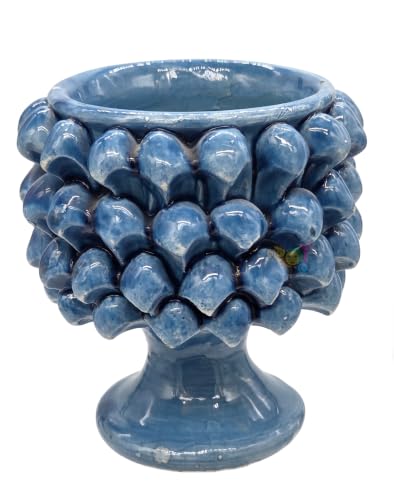 Sicilia bedda - Demi-pommes de pin en céramique sicilienne – Vase à fleurs entièrement fabriqué à la main (bleu céruleum, diamètre 10 cm)