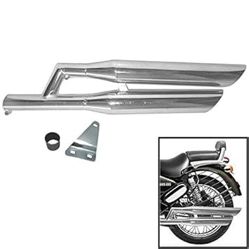 GOLSM Bike Bullet Dual Barrel Silencer Exhaust Glasswool Chrome Bike Silencer Double Barrel Exhaust with Zed Clamp & Bush for Royal Enfield Bullet Battle Green
