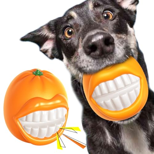 TLKNG Large Size Orange Squeaky Ball Halloween Toys for Medium/Large Dogs Breed Aggressive Chewers Durable Bouncy Squeak Toy