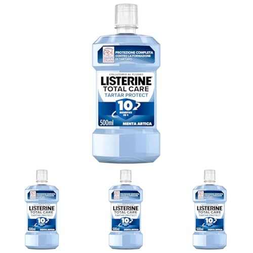 LISTERINE Total Care Tartar Protect, Collutorio al gusto di Menta Artica, Collutorio al Fluoro con 10 benefici in 1 per una pulizia denti tartaro accurata e una protezione completa, 500 ml