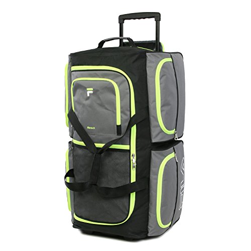 Fila 7-Pocket Large Rolling Duffel Bag, Grey/Neon Lime, One Size