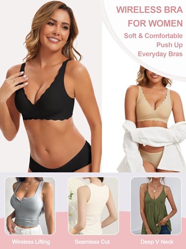 Image of Seamless Wavy Bra - Low Cut Deep V Bras Scalloped Wireless Jelly Bralette