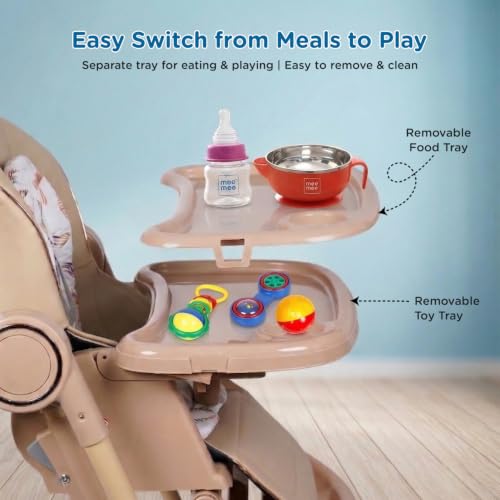 Image of Mee Mee Royal Rise Baby High Chair | Adjustable Height Feeding Chair with Washable Cushion, 5-Point Safety Harness, Swing Function, Food Tray with Cup Holder & Adjustable Footrest | Baby Highchair (Up to 20kg)