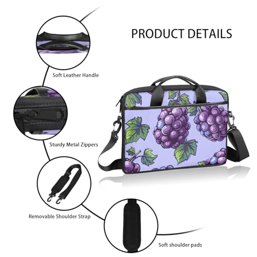 Purple Grape Fruit Pattern Laptop Bag for Women Men 13-15 Inch Computer Briefcase Bag Lightweight Notebook Shoulder Messenger Bag4