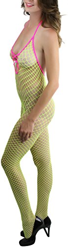 Image of ToBeInStyle Women's Bodystocking Crotchless Peek-A-Boo Fishnet Lace Bodysuit