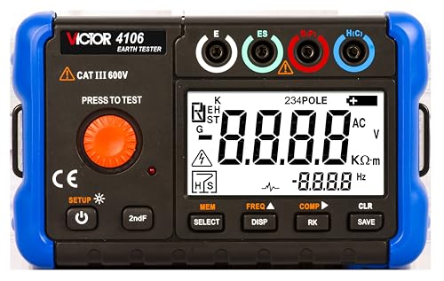RUOSHUI Ohm Meters 4106 Earth ResistanceTester 2 pole 3poles 4 poles method Voltage 20V Current 20mA Frequency Soil resistivity measurement(RUOSHUI 4106)