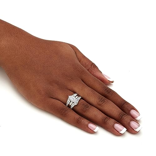 PalmBeach Sterling Silver Marquise Shaped Cubic Zirconia 3 Piece Bridal Ring Set Sizes 6-104