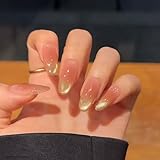 BHIDENAW ネイルチップ ショート 24枚入 人気 和風 かわいい シンプル おしゃれ 成人式 結婚式 パーティー 日常生活に使用できます 花嫁ネイル 光沢 つけ爪 両面テープ ウッドスティック (一目惚れ 210, M)