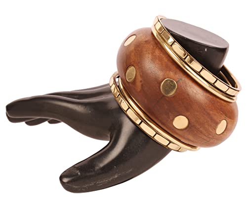 Image of Touchstone wood bracelets for women bangle wooden jewelry handmade artisan bangles natural handcrafted brown olive stylish chunky boho bohemian bracelet brass metal inlaid woods stackable
