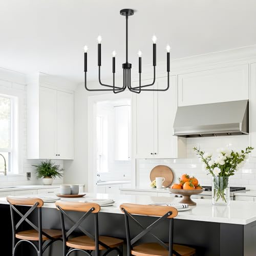 Lynnoland Black 6-Light Farmhouse Chandelier, 5.06 lbs, 53.59 x 71.12 x 44.45 cm, Black, Rustic, Indoor, Dining Room, Living Room, Entryway