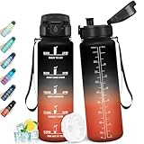 HoneyHolly Botella Agua 1L, Libre de BPA, Cantimplora, Marcador de Tiempo, Portátil, Botella Agua Gimnasio, A Prueba de Fugas, Cantimplora para Gimnasio, Ciclismo, Oficina y Exteriores