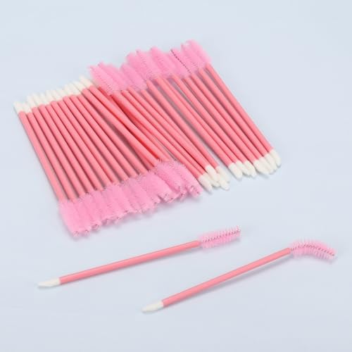Image of 300 Pcs Disposable Mascara Wands Dual Ended Eyelash Brush Lip Brush, Lipstick Applicator Eyebrow Spoolies for Eyelash Extensions, Portable Makeup Brush for Eyebrow, Lip - Pink
