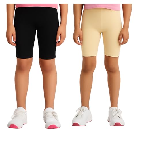 Image of Joe & Joe Shorts for Girls Premium Cotton Lycra Cycling Shorts - Pack of 2 | Inner Shorts for Yoga & Sports & School Uniform.