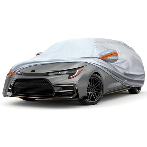 Image of Car Cover, Fit for 178 inch-189 inch Length Sedan, 6-Layer All-Weather Waterproof, Universal in All Seasons, Snow Prevention, Rainproof, Acid Rainproof, Sunscreen, Orange Reflective Strip