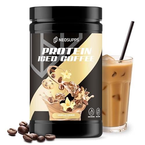 NEOSUPPS Protein Iced Coffee Vanilla Cookie 500g Made in Germany Eiweißkaffee mit 20g Molkenprotein & 80mg Koffein pro Portion Low Sugar Protein Drink mit echtem Kaffee & Cookie-Stückchen