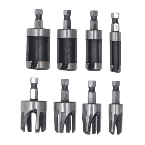 Respicefinem 8PCS Set Wood Plug Cutter Drill Bit with Hex Shank 4PCS Tapered 4PCS Claw Cork Drill Bit Multiple Sizes Multifunctional Compact and Lightweight Made of Excellent