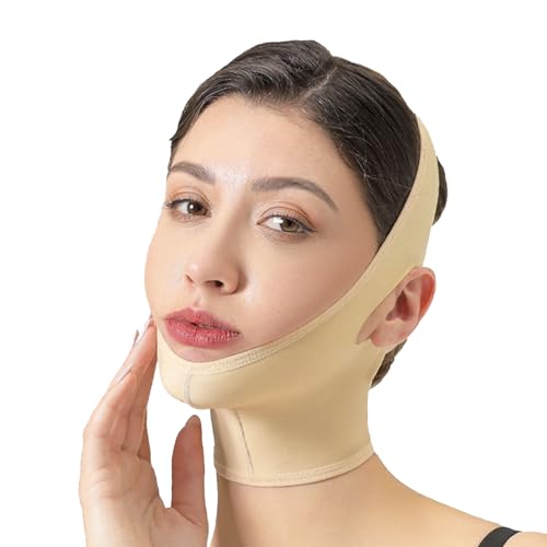 WKZSXXMJ Faixa facial pós-cirúrgica para compressão do pescoço com correia para o queixo. Redução facial em forma de V e alongamento da tampa. Para mulheres., Pele, L