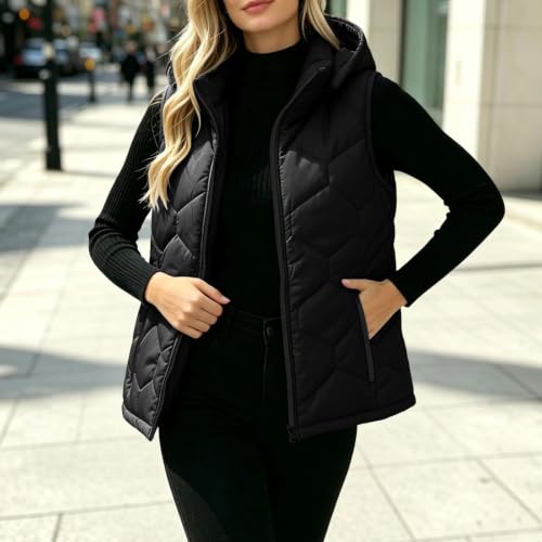 Hooded Puffer Vest for Women Diamond Quilted Full Zip Jacket with Pockets - image 5