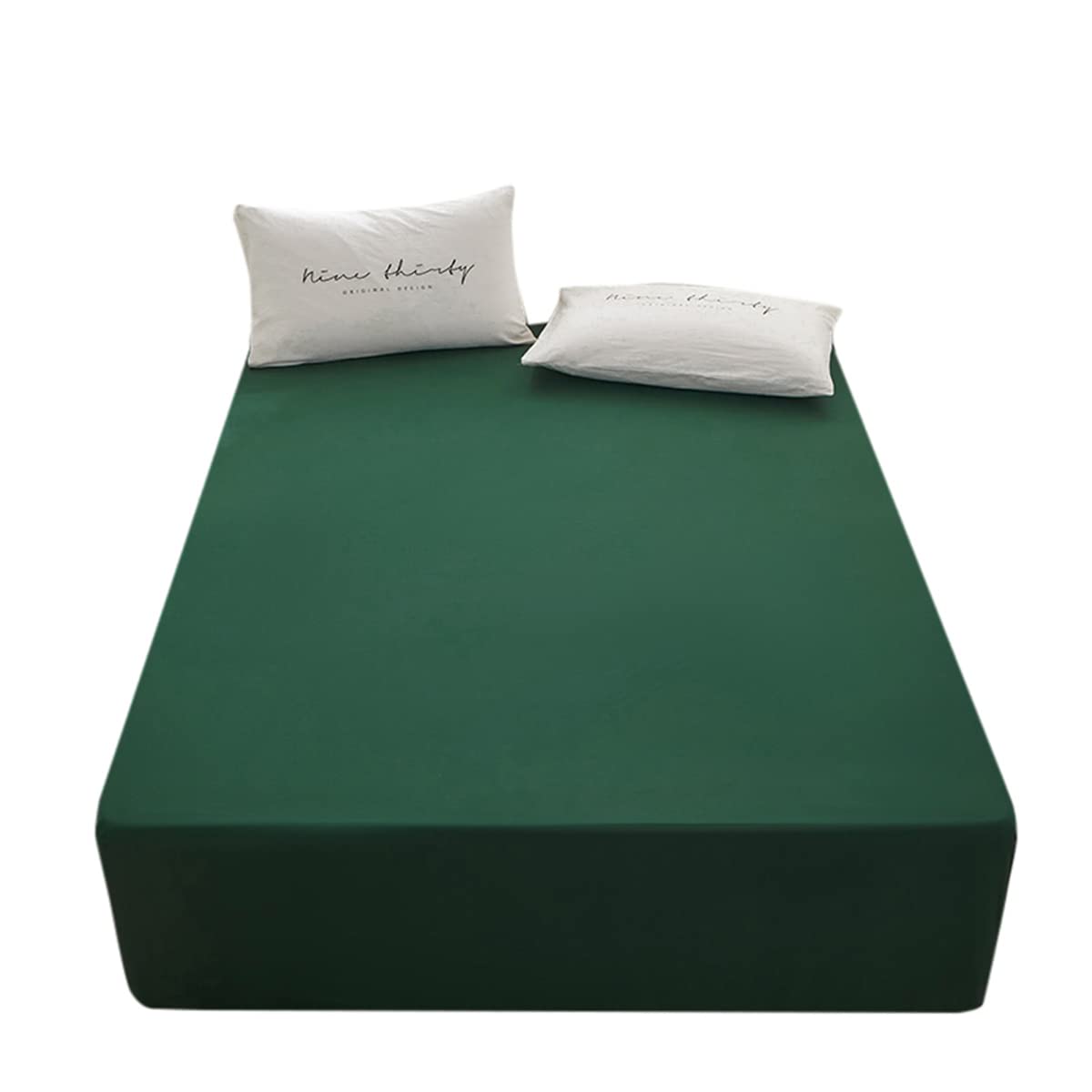 Bedding King Size Fitted Sheet Only-King Size Deep Pocket Bottom Fitted Sheet Fits 15inches Bed Matress Sheet Soft and Microfiber Easy Care-Dark Green