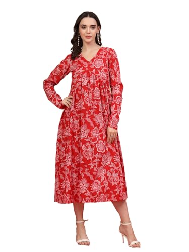 Image of COTLAND Fashions Jaipuri Cotton Printed A-Line Flared Dress for Women
