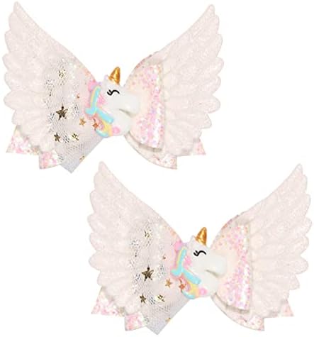 2 Pcs Hair Clips Unicorn Hair Bows PU Leather Alligator Clips for Toddler Girls Kids