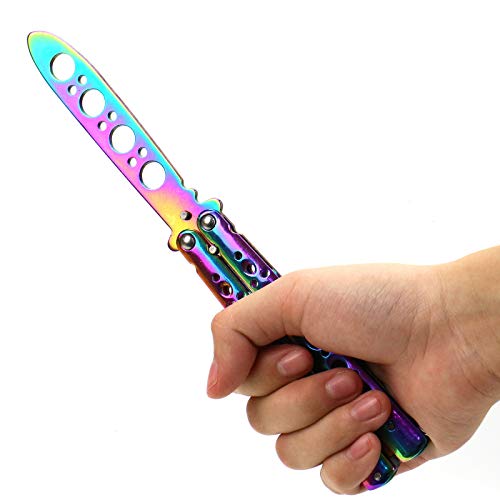 Aqueenly Butterfly Knife Trainer, Rainbow No Offensive Stainless Steel Butterfly Training Knife For Beginner - Practice Knives Trainer Tool #TOP4