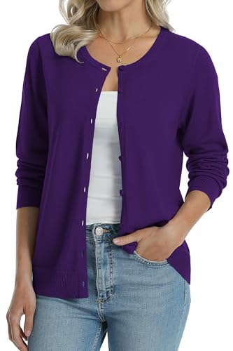 Image of QUALFORT Women's 100% Cotton Lightweight Cardigans Long Sleeve Knitted Button Down Sweater
