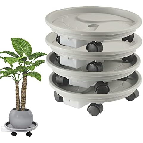 vigorange 4 Packs 13 inch Plant Caddy with 4 Wheels and Drainage Tray,Round Flower Pot Mover,Garden Rolling Plant Stand with Wheels,Plant Pallet Dolly for Heavy Duty Planter,Loading Capacity 110Lbs Cover