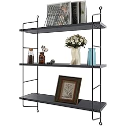 BATHWA Estante de Pared Negro de 3 Niveles, estantes de baño, estantes flotantes industriales montados en la Pared, Estante de Almacenamiento de Pared para Dormitorio