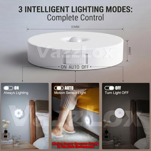 Image of VazzLox Motion Sensor LED Light (White | Pack of 2) Wireless USB Rechargeable Self-Adhesive Motion Sensor Light for Home Indoor Auto On /Off Cabinet Light Wardrobe Lights with Sensor Stairs Night Light