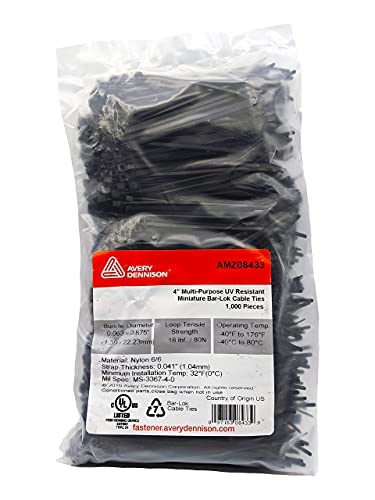 Bar Lok 4” Zip Ties – 1000 Pieces, Black – Made In America – Weather, Uv & Impact Resistant Plastic Cable Ties For Binding Bundling & Organizing Wire Cable & More – Indoor & Outdoor (4", 1000Ct) #TOP2