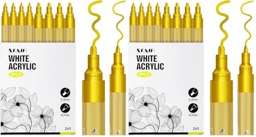 Image of SFAIH Acrylic Gold Paint Pens 2-3MM Medium Tip & 0.7MM Extra Fine (Pack of 2)