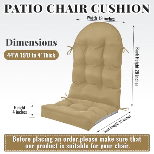 Image of Geelin 4 Pcs Outdoor Patio Chair Cushion Thick High Back Adirondack Chair Cushion Tufted Weather & Fade Resistant Anti-Slip Outside Rocking Chairs Pads with Ties 44 x 19 x 4 Inch (Brown)