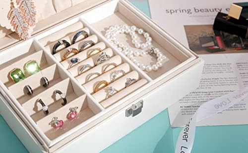 Jewellery Box Organiser for Women Girls 2 Layers Display Storage Case Jewellery Holder for Earrings Ring Necklace Storage Case Women Gift White