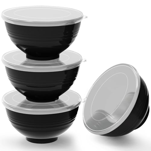 Greentainer Unbreakable Large Cereal Bowls with lids- 24 OZ Plastic Lightweight Bowl Sets 4 - Dishwasher & Microwave Safe - for Cereal, Salad,Soup, Noodle, 4 Pieces