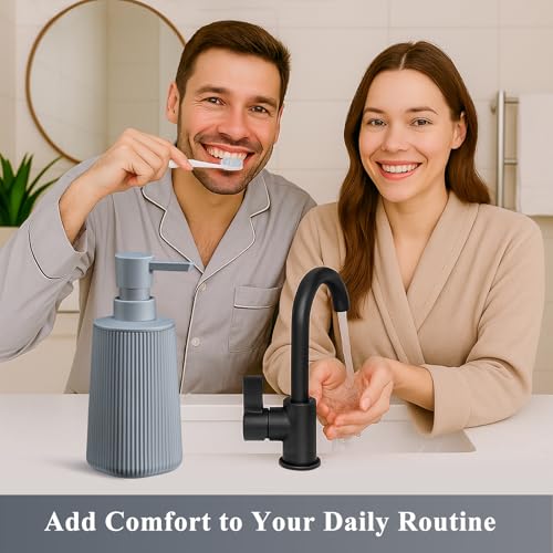 Image of Gray Hand Soap Dispenser with No Rust Pump for Bathroom and Kitchen Countertops Refillable Striped Matte Plastic 8.5 oz