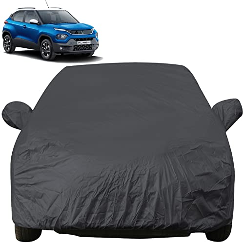 Image of Punch Dustproof Car Cover with Mirror Pockets, Grey Color, Taffeta Polyster,Triple Stitched, Compatible with Tata Punch Car Cover (2021 to 2024), Punch Car Accessories