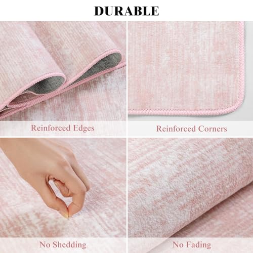 Washable Rug 10x14 Area Rugs for Living Room - Stain Resistant Non-Slip Backing Boho Rug for Bedroom,Durable & Ultra-Thin Vintage Large Area Rug(10x14,Pink)