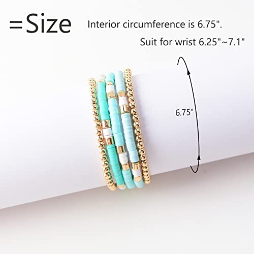 Goojids Surfer Heishi Clay Bead Bracelets For Women Bohemian Stackable Light Blue Vinyl Disc Beaded Stretch Bracelets Elastic Layering Friendship Bracelets Jewelry Gifts #TOP1