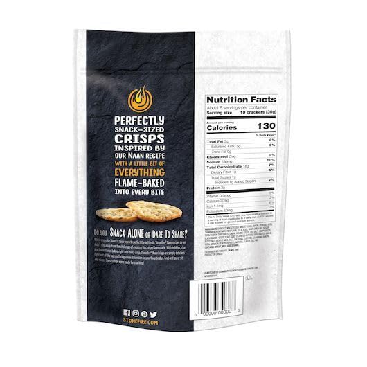 Stonefire Authentic Flatbreads Naan Crisps, Everything, Perfect for Snacking & Dipping, 6 Ounce (Pack of 12)