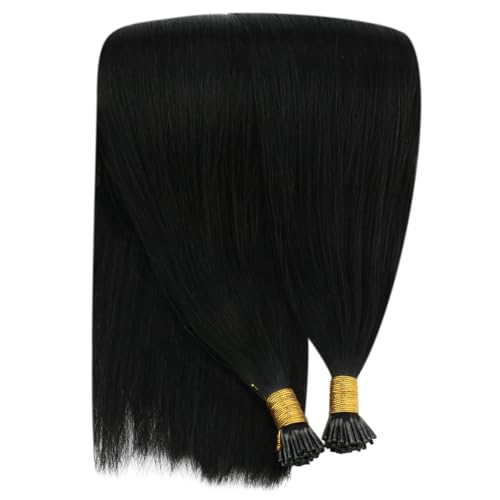 Image of YoungSee 28 Inch I Tip Hair Extensions Black, Itip Hair Extensions Real Human Hair Jet Black, I Tip Hair Extension Human Hair, 50 Strands 50g, Long Hair, Blending Natural for Black Women