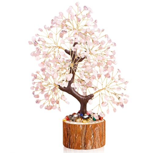 WAVATA Árbol de cristal de cuarzo rosa, decoración para escritorio, árbol de la vida, esoterismo espiritual, Feng Shui, regalo espiritual, decoración del hogar (rosa)