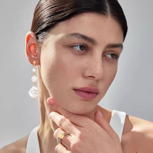 Baroque Pearl Pendant Clip Earrings Long Drop Clip-on Earrings for Women Gold Plated White Imitation Pearl Non-Pierced Earrings3
