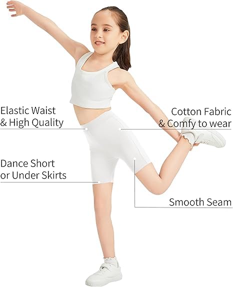 WKLOUYHE Girls' Cycling Shorts Kids Cotton Shorts Leggings for Girls Summer_Pack of 02,Black and White(12-13 Years) - Image 7 thumbnail