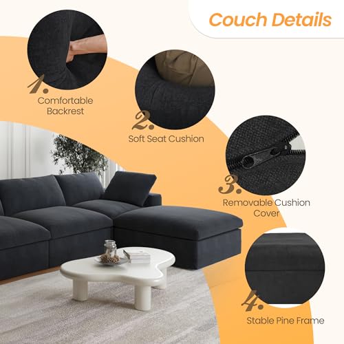Image of JACH 160.6 inch U-Shaped Sectional Couch, Modern Modular Convertible Sofa with Chaise Ottomans, Deep 4-Seats Comfy Sectional Cloud Couches for Living Room /Apartment, Bedroom (Black)