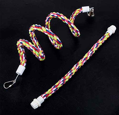 Pets Vv Bird Rope Perch Parakeet Toys, Spiral Bird Toy For Cockatiels, 43"&13.7" Bird Bungee Rope Perches Suitable Bird Cage Accessories #TOP6
