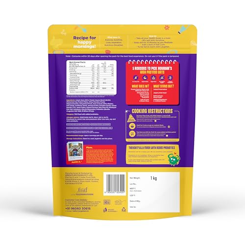 Image of Yogabar 26g High Protein Oats 1kg, Pack of 2 , Dark Chocolate - 26g Protein per 100g &No added sugar -High Protein Oats for Gym- Premium Protein Blend with Whey Protein Powder - with Chia, Sunflower & Pumpkin Seeds & Probiotics